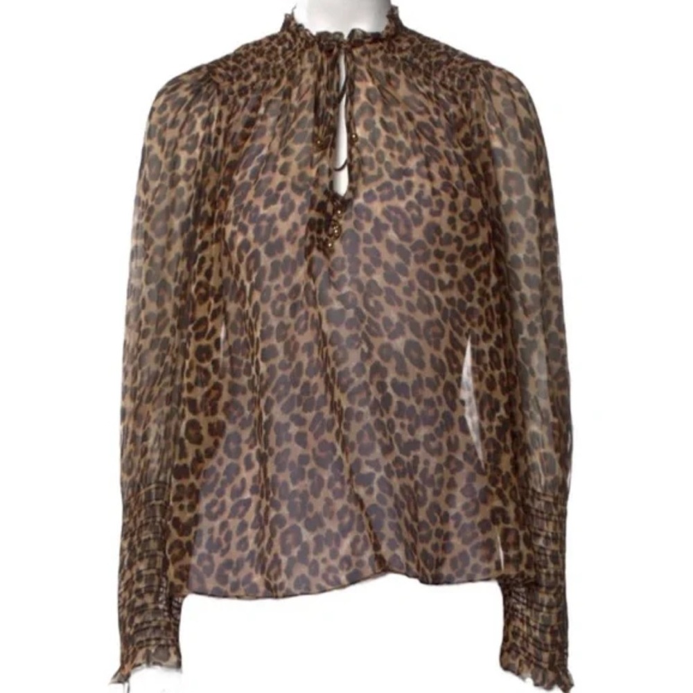 VERONICA BEARD Jaz Leopard Print Boho Silk Blouse (size medium)